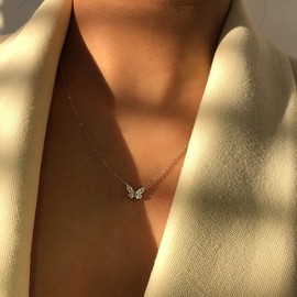 TseenYi Butterfly Choker Necklace Silver Butterfly Pendant Necklace Mini Butterfly Short Choker Sparkling CZ Butterfly Chain Necklace Chain Jewellery for Women Girls Gifts