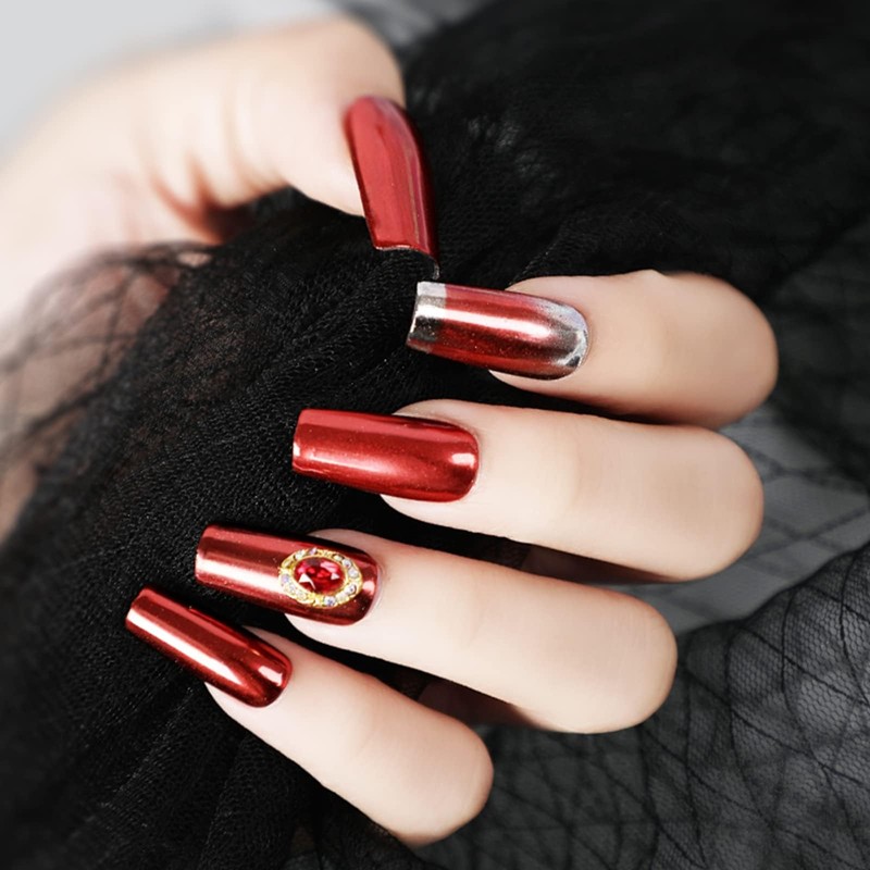 2 Boxes Red Chrome Nail Powder 3D Mirror Effect Aurora