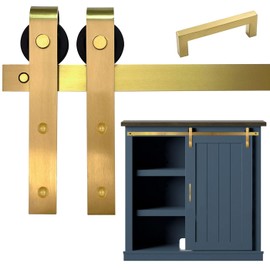 Rio Salto Mini Gold Barn Door Hardware Kit 3ft with Handle, Double Pannel Cabinet Sliding Barn Hardware Track for Sliding Furniture (Gold, 3FT Track Kit (Single Door)