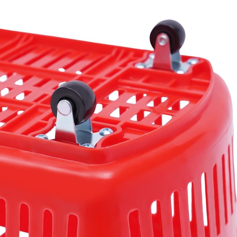 6PCS Plastic Shopping Basket with Handles&Wheels, 35L Rolling Shopping Cart
