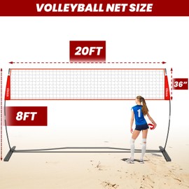 12FT/20FT Portable Volleyball Net System for Backyard - Adjustable Height Freestanding Training Equipment, Outdoor Indoor Practice Set with Carry Bag & PU Volleyball