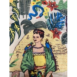 Cream Indian Hand-Block Printed Jaipuri Print Tropical Paisley Floral Ethnic Print Cotton Fabric (Frida Kahlo, 3 Yards)