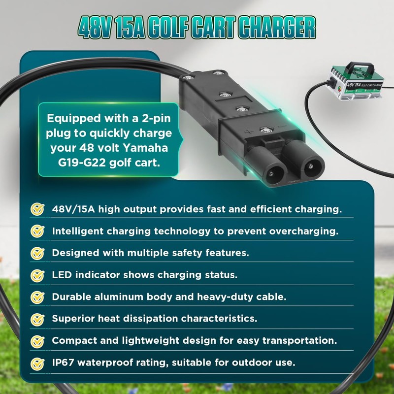 48 Volt Golf Cart Battery Charger for Yamaha G19-22 Models,