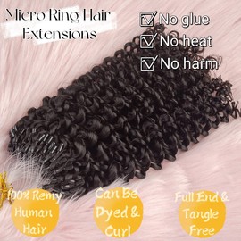 Niawigs 4A 4B Kinky Curly Micro Links Human Hair For Black Women 100% Brazilian Human Hair Curly Micro Link Extensions Hair 100 Strands 100 Grams Per Pack (Natural Black, 16 inches)