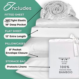 BedVoyage Queen Luxury Sheet Set - 100% Viscose derived from Bamboo – Cooling Bedding for Ultimate Comfort – Soothing & Breathable - Soft Bed Sheets – 18” Deep Pockets (White)