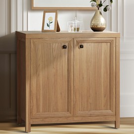KOLIGEY Buffet Cabinet Sideboard Pantry Kitchen Cabinet with Extra Thick MDF Panel Frame, Credenza Cabinet for Kitchen Living Room Entryway, Natural Walnut (2 Doors)