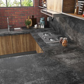 Livelynine Removable Concrete Peel and Stick Wallpaper for Bathroom 15.8x394 Cement Black Contact Paper for Kitchen Walls Vinyl Wrap for Desk Bedroom Wall Paper Decor for Adults Boys Room Accent