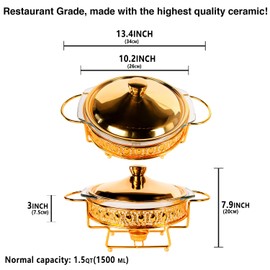 jinsongdafa Casserole Dish 10.2" x 9"Glass Baking Dish with Stainless steel Lid and rack, Golden round 1.5 Qt Baking Pan For Casserole & Lasagna, Microwave Dishwasher Freezer Oven Safe