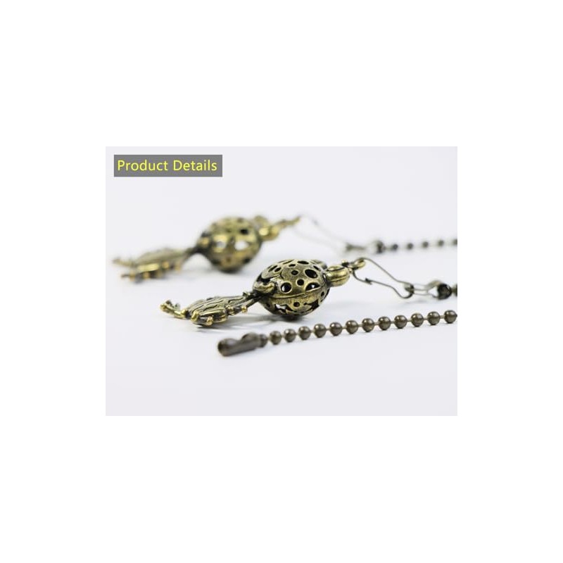 2Pcs Ceiling Fan Pull Chain Set, 12Inch Metal Fan Pull