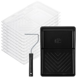 Bates- 6 Inch Paint Roller Tray Set, 12 pcs, 6 Inch Paint Tray Kit, 1x Black Plastic Paint Tray, 10x Transparent Liners & 1x 4 Roller Frame