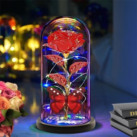 Christmas Rose Gift For Women Mom Grandma Sister Her Wife Girlfriend Gifts, Glass Rose Flower Gifts,Light Up Rose In Glass Dome, Galaxy Red Butterfly Rose in Glass Dome,Birthday Gifts For Women
