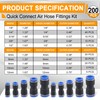 Ailbiuko 200PCS Quick Connect Air Hose Fittings,1/8",1/4",5/16",3/8",1/2" & 4/6/8/10/12mm Straight
