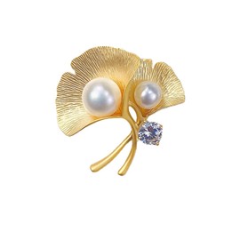 LISADORE Gold Color Ginkgo Leaf Corsage Pin Brooch for Women Pearl Plant Leaf Brooches Pin Simple Ginkgo Pearl Brooch Jewelry Valentine's Day Birthday Gifts for Women Girls