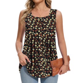 Tank Tops for Women 2025 Summer Sleeveless Tops Square Neck Loose Fit Flowy Fashion Champagne Flower 3X