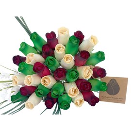 The Original Wooden Rose Primitive Wooden Rose Christmas Flower Bouquet Closed Bud (3 Dozen)