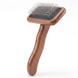 Natural Wood Cat Slicker Brush for Long & Short Haired Cats, Gentle Deshedding & Dematting Tool for Matted Fur, Soft Rounded Pins, Painless Grooming for Indoor Cats