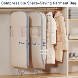 DIMJ 4 Pack 43" Space Saving Garment Bags for Hanging Clothes With Compression Zipper Carry Handles and Window, Washable Suit Bag for Dress, Clothes, Coats, Down Jacket, Closet, Moving, Travel