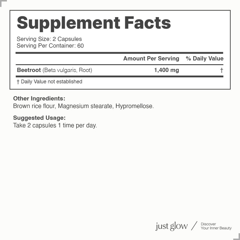 Just Glow Organic Beetroot 1,400mg - USDA & Health Canada