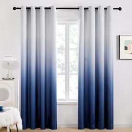 Deconovo Gradient Light Blocking Room Darkening Window Curtains, Navy, 52W x 96L