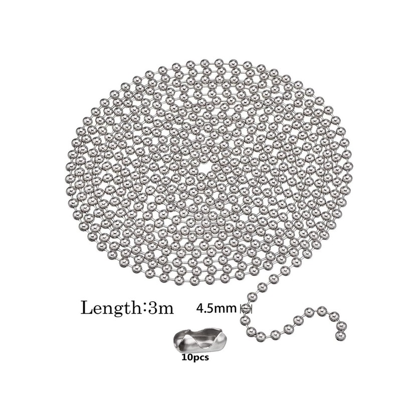 3 Meters Ball Chain,120 Inch Beaded Ball Pull Chain,4.5 mm
