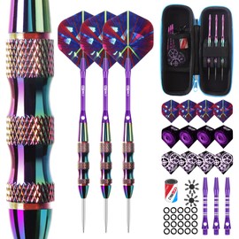 CyeeLife Steel Tip Darts Set,3 Pack Professional Dart with 6 Premium Aluminum Shafts,3 Style PET Flights,Dart Sharpener, Rubber Rings, Flight Protector and Dart Case,Colorful