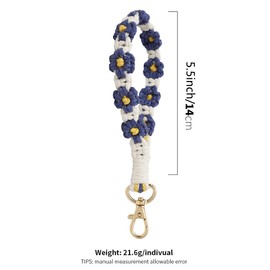 XGALBLA - Llavero de macramé bohemio hecho a mano con tela de pulsera, llavero floral para muñeca, Azul, M
