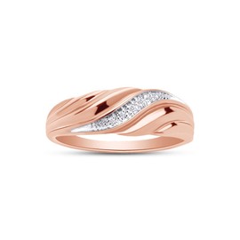 AFFY 1/20 CT.t.w Round Cut Natural Diamond Bypass Design Men's Wedding Anniversary Band Ring In 14k Rose Gold Over Sterling Silver (I-J Color, I2-I3 Clarity, 0.05 Cttw) Ring Size-8