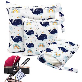 CIYIN Shallyong Wet Bag, Pack of 3 Changing Bags, Wet Bag, Wet Bag, Nursery, Wet Bag, Swimming, Waterproof, Washable, for Toddler Nappies, Travel, Beach, Pool, Gym, Whale-3pcs, Cute