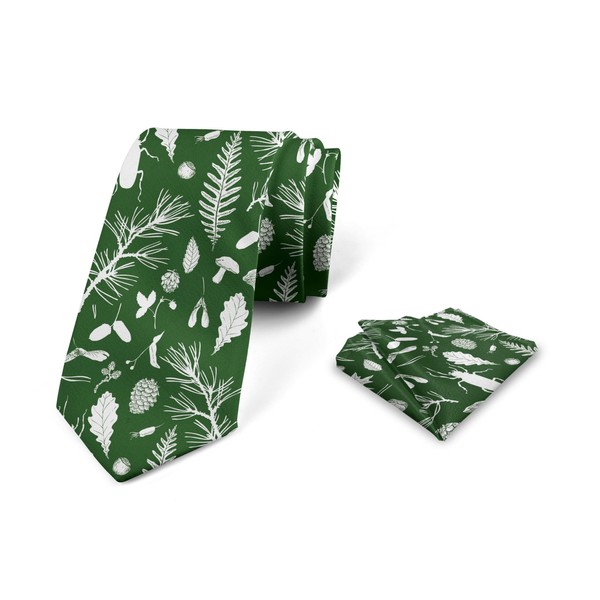 Ambesonne Woodsy Men's Tie Set, Forest Objects Leaves Twigs Pine