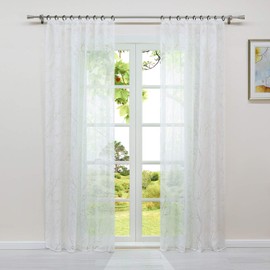 HeichkelL Curtain Burnout White Voile Ruffle Tape Curtain Living Room Transparent Window Curtain Scarves 1 Piece 145 cm x 140 cm (H x W)