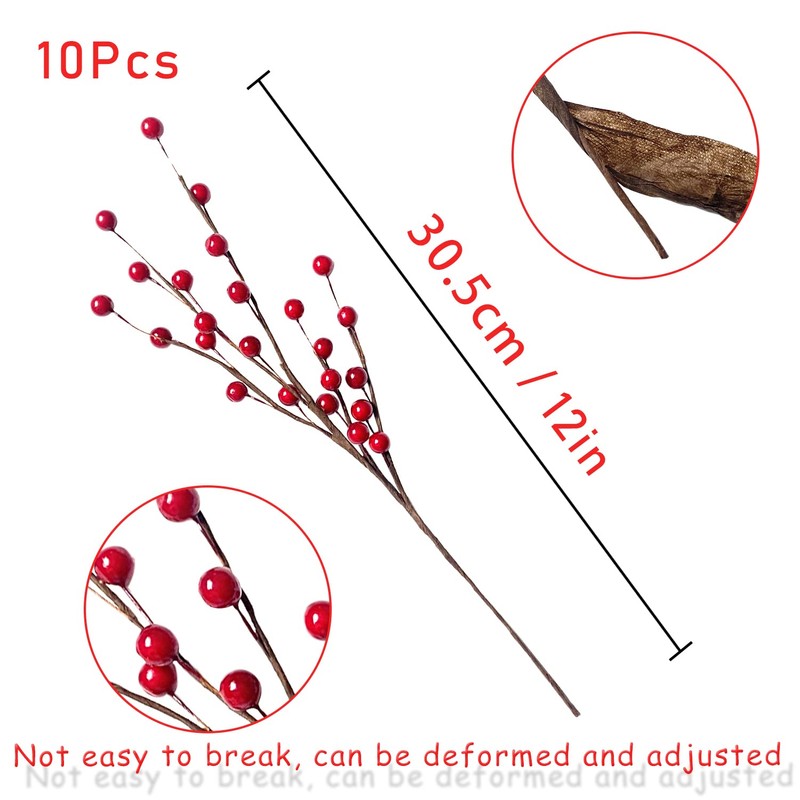 Mauts 10 Pcs Artificial Holly Berries, Decor for Christmas decoration