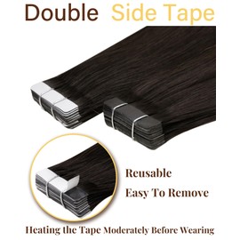 Hetto Tape in Hair Extensions Real Human Hair Brown Human Hair Extensions Tape in Thick Ends Invisible 22 Inch 20Pcs 50G #2
