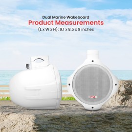Pyle Waterproof Marine Wakeboard Tower Speakers - 6.5in Dual Subwoofer Speaker Set and 1” Tweeter with 200 Watt Power - 2-way Boat Audio Stereo System with Mounting Bracket - 1 Pair - PLMRW65 (White)