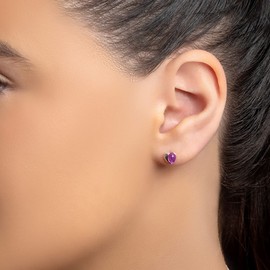 925 Sterling Silver and Amethyst Miniature Heart Stud Earrings, Heart Jewellery, Minimal Earrings, Gift for Her