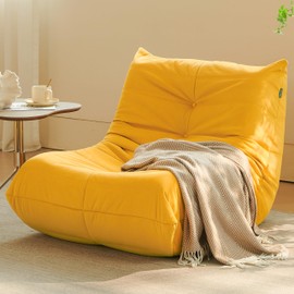 Gazecaia Bean Bag Chair for Adults, Modern Linen Fabric Fireside Chair, Premium Microfiber Caterpillar Sofa Couch, Corner Togo Lazy Chairs Sofa for Living Room/Bedroom/Salon/Office, Single, Yellow