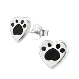 Love Heart Paw Earrings - Sterling Silver