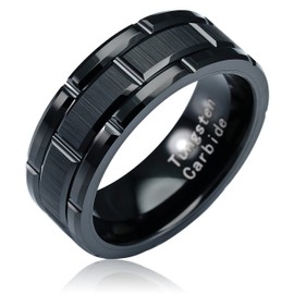 100S JEWELRY Tungsten Rings For Men Wedding Band Black Brick Pattern Brushed Engagement Promise Size 6-16 (Tungsten, 10.5)