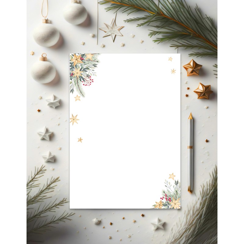 Christmas Letter Paper / Envelope Set with Green Branches and