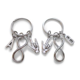 Custom 2 Infinity & ASL I love you Hand Charm Keychains with Initial Charms for Couples or Best Friends, Anniversary Gift Keychains