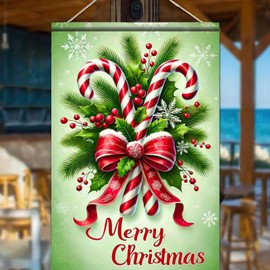 BlissYard Candy Cane Christmas Garden Flag 12"x18" Double-Sided Festive Red Bow Garden Flag Snowflakes Winter Holiday Christmas Decoration Outdoor Banner Seasonal Outside Yard Flag Lawn ​