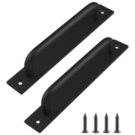 Jiozermi 2 Pack Sliding Barn Door Handle with Plate, 7 Inch Gate Door Handle, Aluminium Alloy Door Pull Handle for Sliding Barn Door Gate Door, Black
