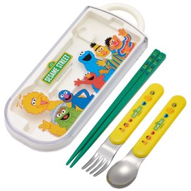 Skater TACC2AG-A Children's Antibacterial Trio Set, Chopsticks, Spoon, Fork, Sesame Street, Made in Japan