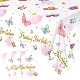 3 Pack Butterfly Tablecloth Birthday Party Decorations Girls Plastic Waterproof Table Covers Rectangular Disposable Decor 108 x 54 Inch for Spring Summer Kids Baby Shower Floral Supplies Favors