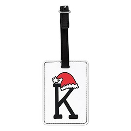 Gift Base Letter K Christmas Hat Visual Luggage Tag with Black Strap