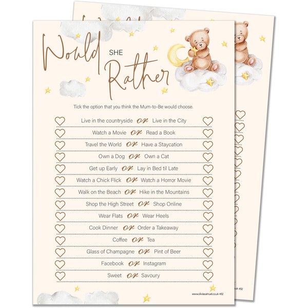 20 x Would Mummy Rather Baby Shower Game – Unisex