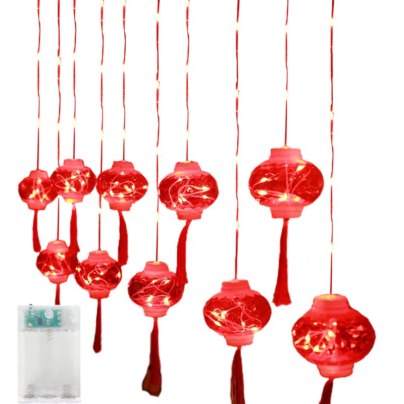 Chinese New Year Red Lantern Curtain Lights LED Spring Festival