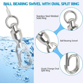 AGOOL Ball Bearing Swivel with Oval Split Rings, 30pcs Snap Swivels Fishing Tackle Power Snaps Quick Change Fishing Lure Rings Connector Stainless Barrel Bearing Fishing Swivel Saltwater Freshwater