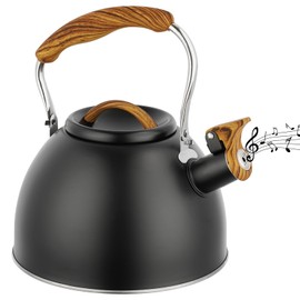 Phyllia Tea Kettle -3.L Whistling Tea Kettle for Stove Top Stainless Steel Tea Pot Stovetop Food Grade Water Kettle with folding Handle for Coffee Tea Milk Hot Water Kettle Pot -Black