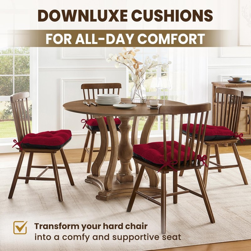 downluxe Indoor Chair Cushions for Dining Chairs, Tufted Overstuffed Textured
