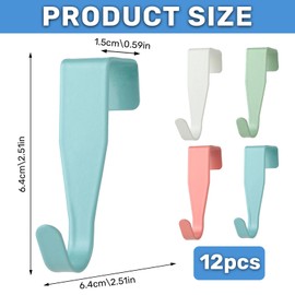 Pack of 12 Door Hooks, Door Hooks for Hanging, Stainless Steel Door Hooks, Hooks for Hanging, Sturdy Hanging, No Drilling, Suitable for Standard Doors, in White, Red, Blue and Green, Coat Hooks
